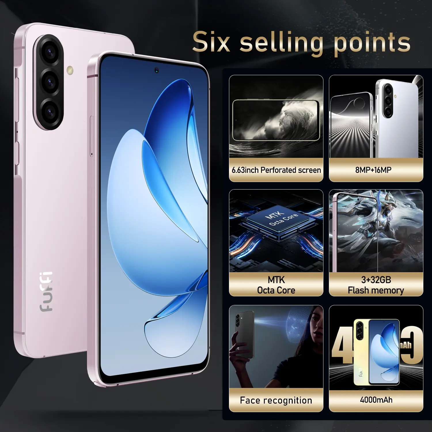 未使用 Androidスマートフォン fuffi 8GB/256GB Fuffi-24 Pro,Smartphone Android,6.8 inch, 8GB RAM 256G ROM,Dual