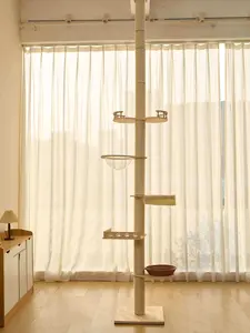 Adjustable Height Cat Tree Tower (102-118”) – 5-Tier Hemp Scratching Post & Activity Center with Perches