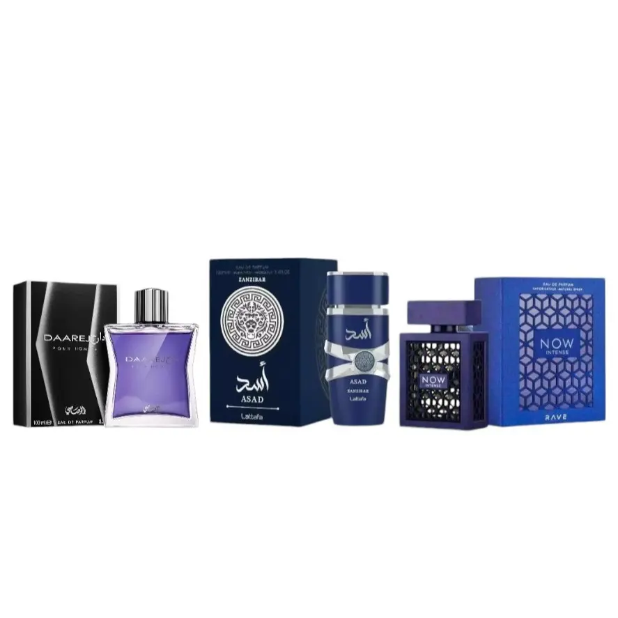 Lattafa Fragrance Discovery Set - Men's Colognes (Asad Zanzibar, Rave Now Intense, Daarej Pour Homme) - Wood-Infused Male EDP, 3.4 oz Per Bottle