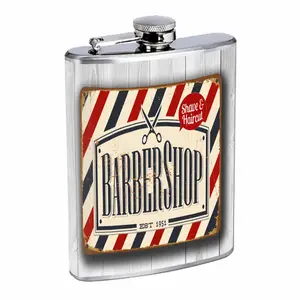 Barber Shop Signs G2 8oz Stainless Steel Flask Fun
