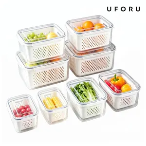 UFORU 4 Pack Fridge Organizers and Storage - Stackable Fruit Storage Containers for Fridge with Removable Colander, BPA-Free Food Storage Container for Salad Berry Lettuce Vegetables Meat Keeper Fresh#SummerWins#DFYD