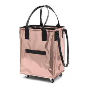 Reusable Grocery Bag On Wheels, Shopping Trolley, Rolling Tote, Zipper Closure, Lightweight, Carries Up to 66 lb, Folds Flat, Unbreakable Handles Large Capacity Waterproof