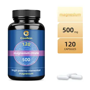 Coolkin Magnesium Citrate Dietary Supplement, 500 mg, 120 capsules per bottle, mineral support, heart and digestive health.