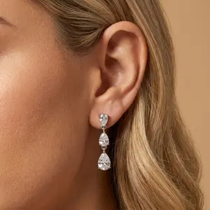 50mm Sparkling Pear CZ Drop Earrings with 925 Sterling Silver Needle - Versatile Statement Costume Jewelry for Party, Date Night & Everyday Elegance