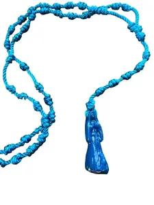 Blue Santa Muerte Thread Rosary with Pendant, Unisex, 18 inches long