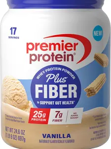 Premier Protein Vanilla Powder (25g Protein + Fiber, No Added Sugar, 17 Servings)