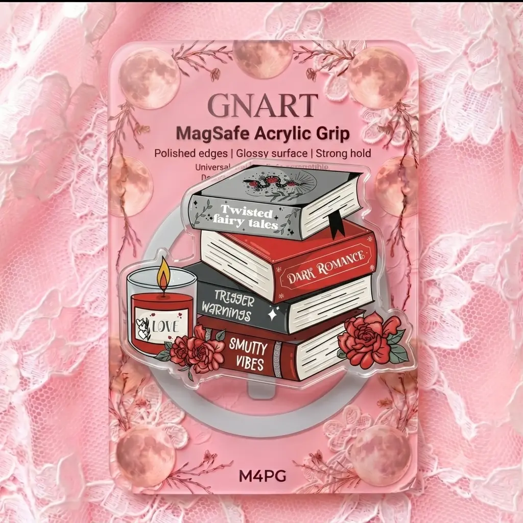 BookTok Stacked Books Magnetic Phone Grip | Dark Academia Acrylic Bookish Phone Stand | Twisted Fairy Tales Smutty Vibes Phone Holder Accessory