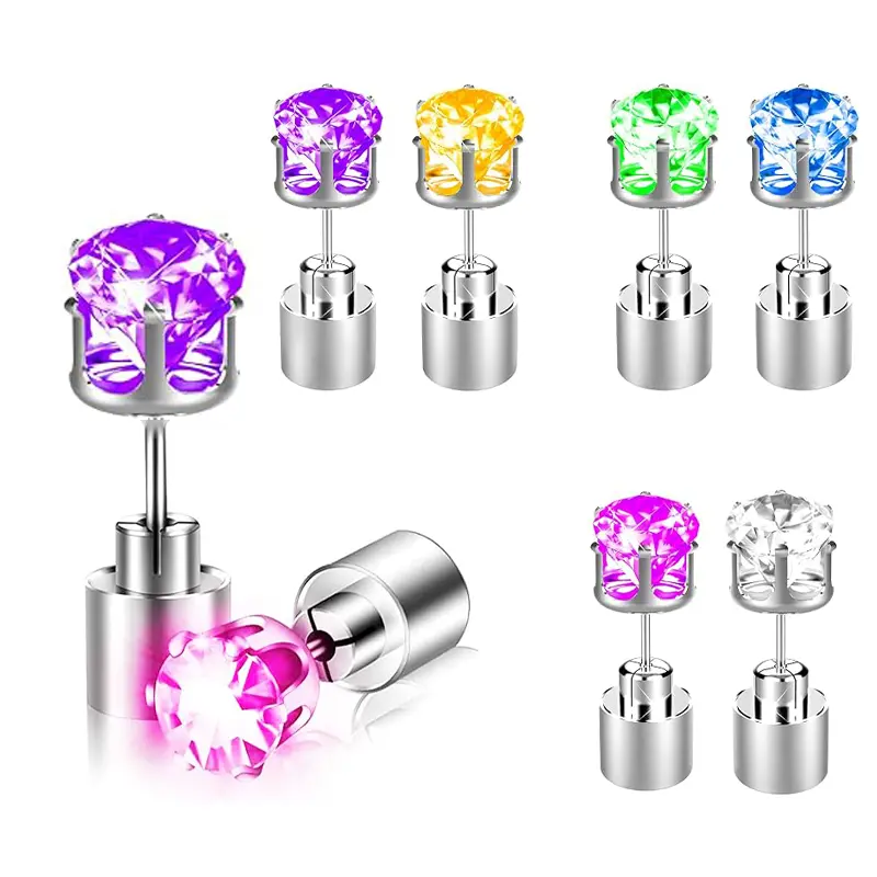 LED Earrings Light Up Stud Earrings Glowing Diamond Crown for Wedding Rave Dance Party Night Out Halloween Christmas Decoration Present