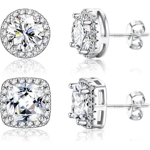 Double Halo Ice Lab-Created Moissanite Stud Earrings Moissanite Jewelry Perfect Birthday Mother’s Day Gift for Men Women Gold Plated Gemstone Earring Set