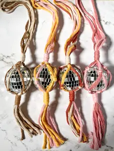 Disco Ball Macrame Car Charm Rear View Mirror Hanging