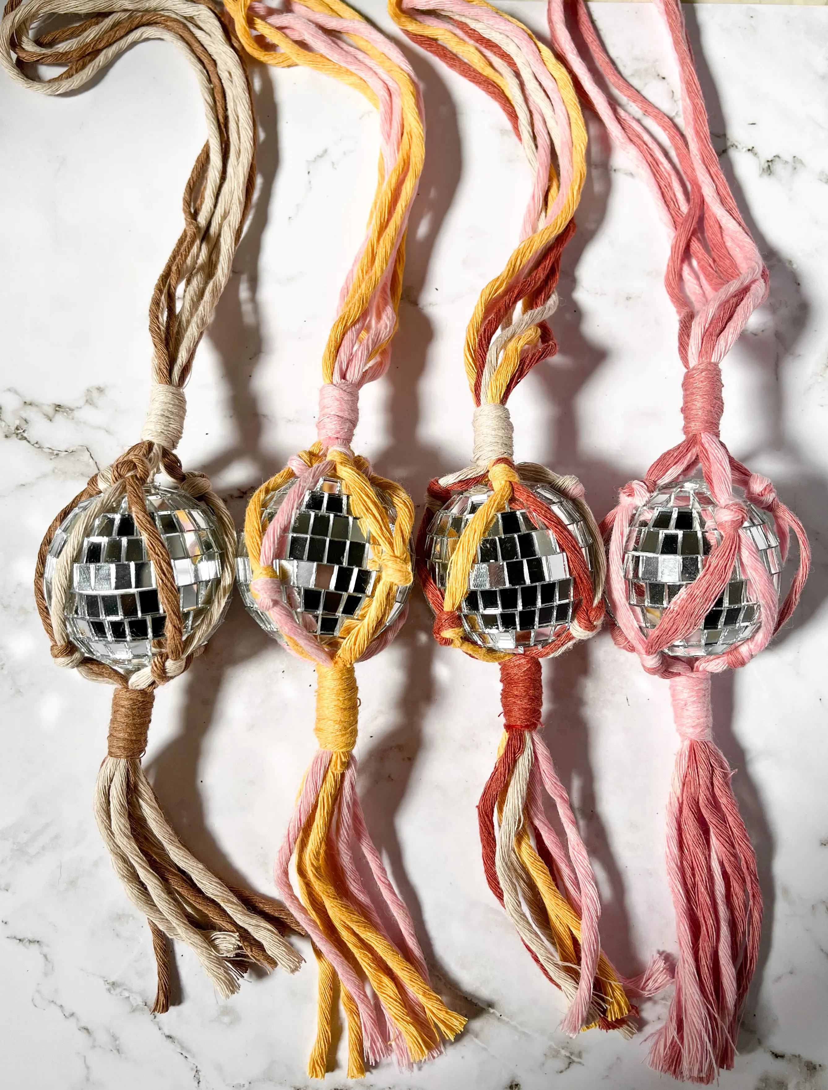 Disco Ball Macrame Car Charm Rear View Mirror Hanging