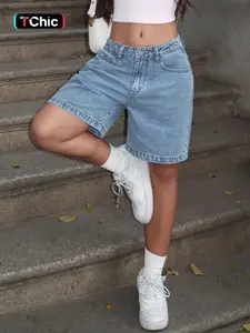 Women's Trendy Chic Fashion Solid Denim Shorts Spring Summer Elastic Comfortable Comfy Shorts Pairing, Star Rhinestone Design, Fitted Button Fly Style