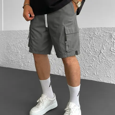 Men's Solid Flap Pocket Cargo Shorts, Regular Fit Casual Breathable Drawstring Waist Shorts for Summer, Men's Bottoms for Daily Wear, Menswear, Drawstring Waistband Shorts
