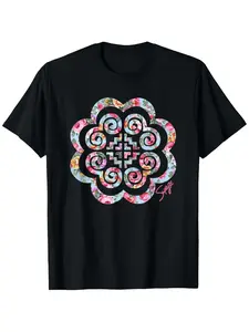Hmong Pink Floral T-Shirt,  Explosion, High Cost Performance, Comfortable T-Shirt, 100% Cotton, Light And Breathable, Seasonal Suitability, Printed Fashion shirts women casual outfits women women's shirts Fabric Top