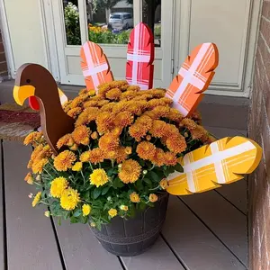 Art Deco PVC Turkey Garden Stake, Floor Mount Outdoor Decorative Stick for Thanksgiving, No Electricity Required, Perfect for Flower Beds & Pots