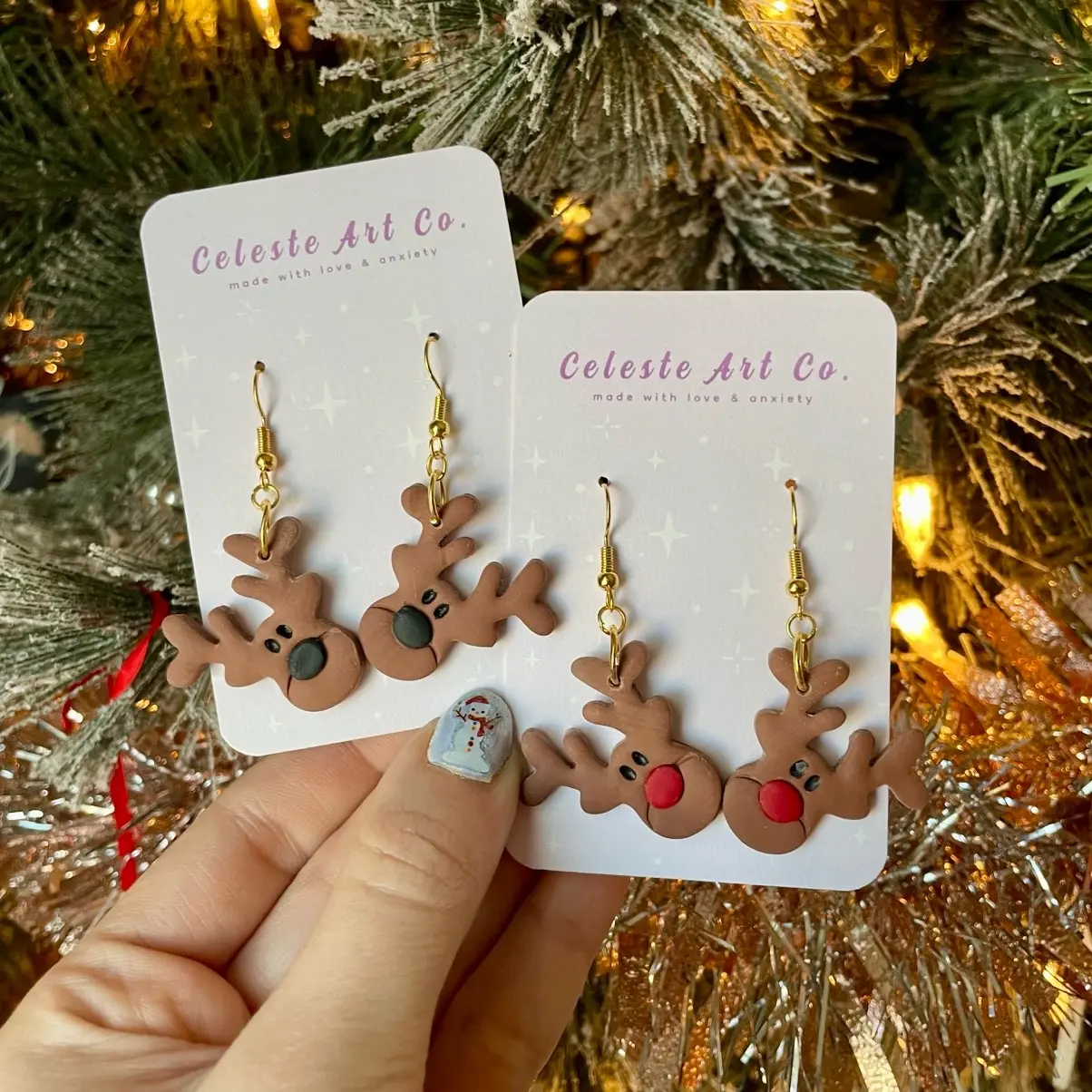 Handmade Christmas holiday reindeer earrings jewelry