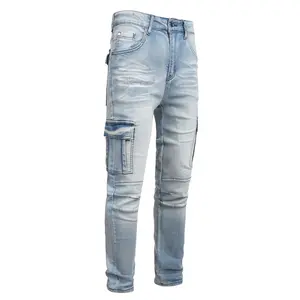 JUNBAOSS Men's Fashion Simple Slim Stretch Jeans, Casual Straight-Leg Work Pants, Denim Work Trousers. Men's Street Style Jeans with Simple Pockets