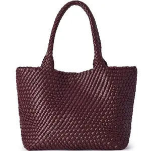 Woven Tote Bag Womens Purse Vegan Leather Shoulder Handbags - Fashion Summer Beach Tote Bags - Large Travel Totes