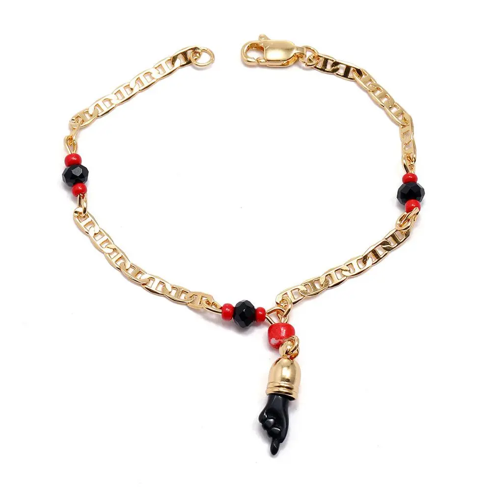 Stainless Steel 18K Gold-Plated Bracelet and Anklet Set — Round Gemstone-Inlaid Design