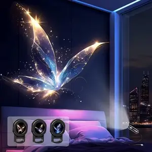 Portable USB Dream Projection Lamp Butterfly Pattern LED Atmosphere Decor Night Light, Clear Lighting for Walls Floors Ceilings