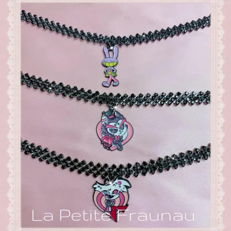 Hazbin Hotel Inspired Digital Circus Hellaverse Alternative Goth Rhinestone Y2K Kawaii Necklace