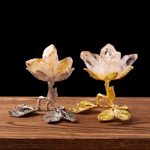 Natural Crystal Healing Gemstone Flower with Base, 1 Count Creative Crystal Ornament, DIY Divination Home Desktop Decoration, Party Gift