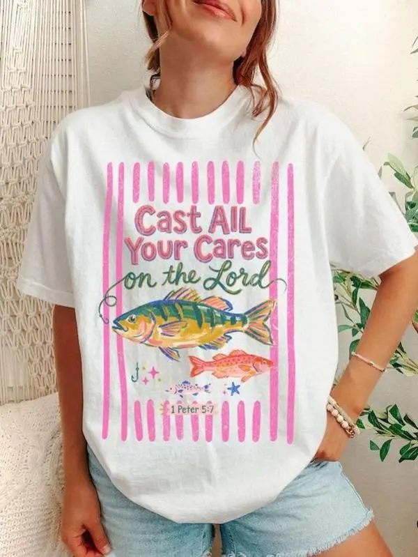 Christian Shirt Church Shirt Summer Maximalist Fish TShirt Coastal Beach Tropical Vacation Tee Bible Verse T-Shirt