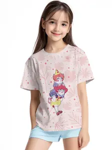 Pennywise Cat Version Digital Printing Summer Fashion Girls' Clothing, 100% Polyester Made for Energetic Kids, Cute Girls' Short-Sleeve T-Shirts, Summer Casual Children's Clothing, Outdoor Sports T-Shirts