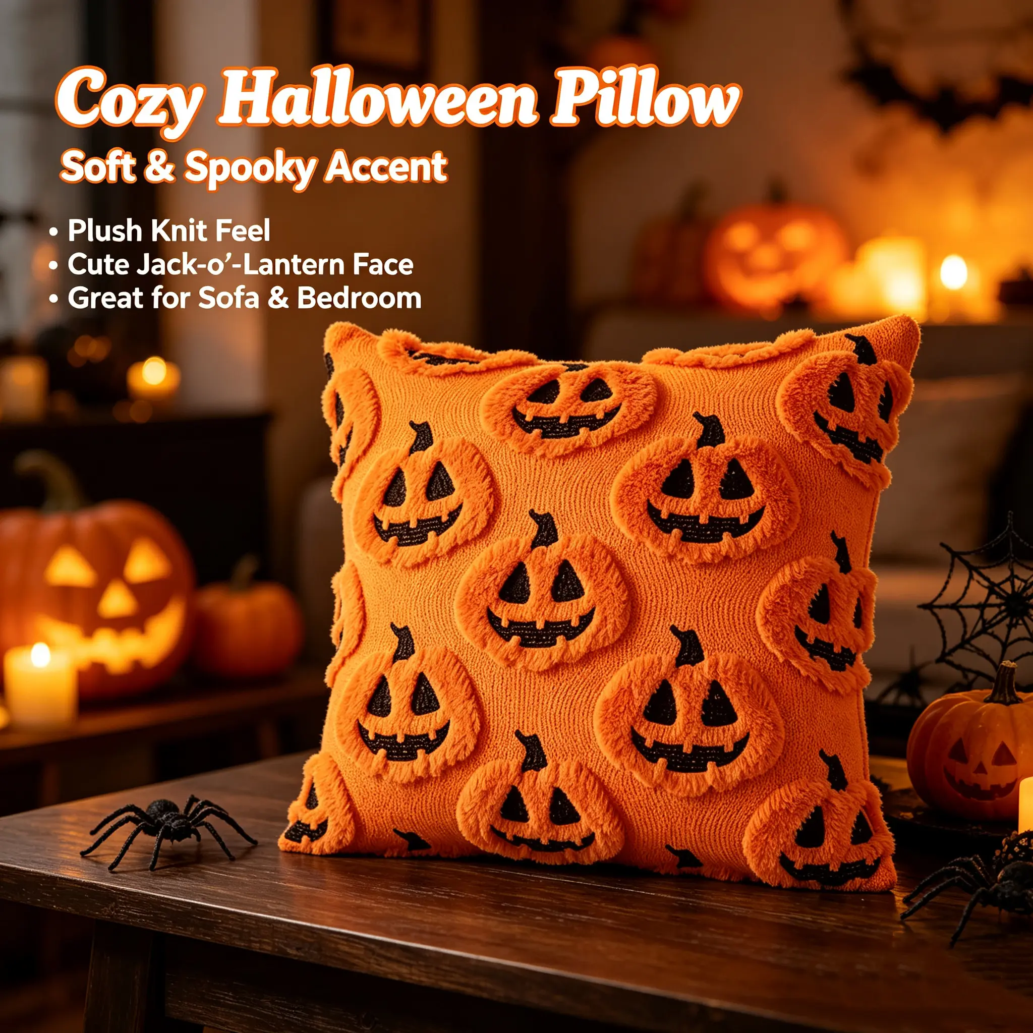 Halloween Throw Pillow, Soft Corduroy Tufted Pumpkin Ghost Decorative Cushion, Fall Halloween Home Decor Pillow for Couch Sofa Bedroom Living Room, Halloween Party Decoration Pillow