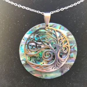 Beautiful Abalone Shell  Tree of Life .925 Stamped Sterling Silver Necklace birthday gift