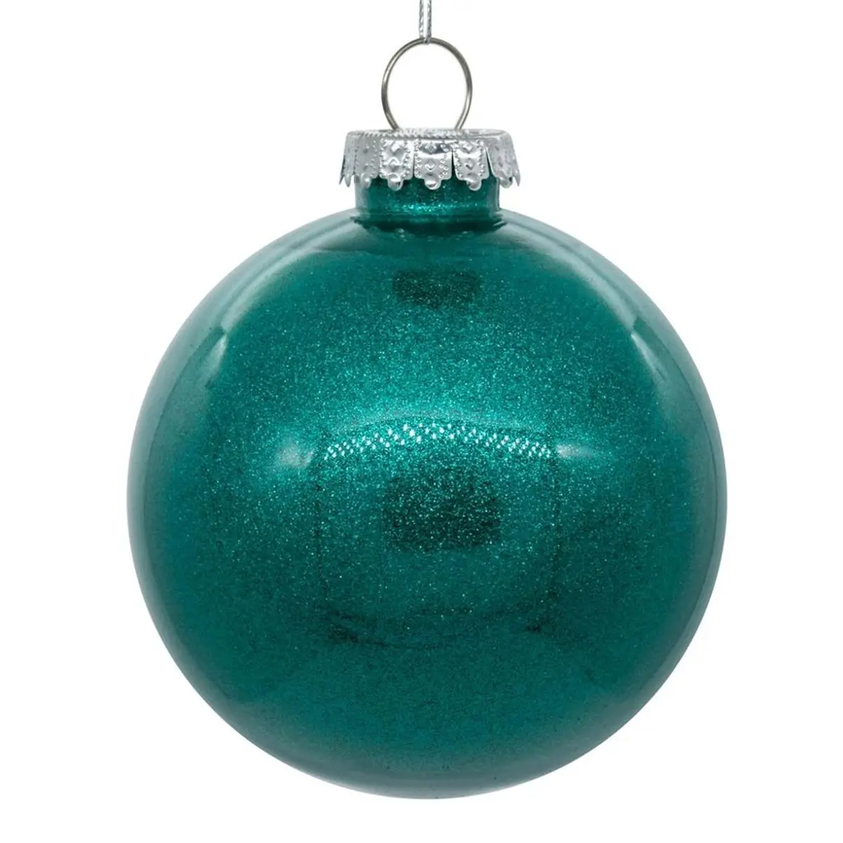 212 MAIN Plastic Teal Glitter Colored Ball Christmas Tree Ornament, 4.75 in, 4 per Bag, Festive Home Decoration, Christmas Decorations