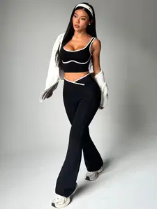 New Women's Sports Set Gym Yoga Two-Piece, Fashionable Colorblock Comfortable Breathable Activewear, Sleeveless Top & Long Pants, High Waist Yoga, All Season Activewear, Athleisure Wear Set