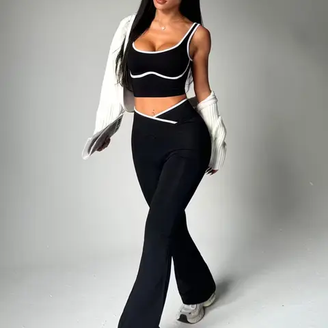 New Women's Sports Set Gym Yoga Two-Piece, Fashionable Colorblock Comfortable Breathable Activewear, Sleeveless Top & Long Pants, High Waist Yoga, All Season Activewear, Athleisure Wear Set, Sportswear Set, Workout Sets