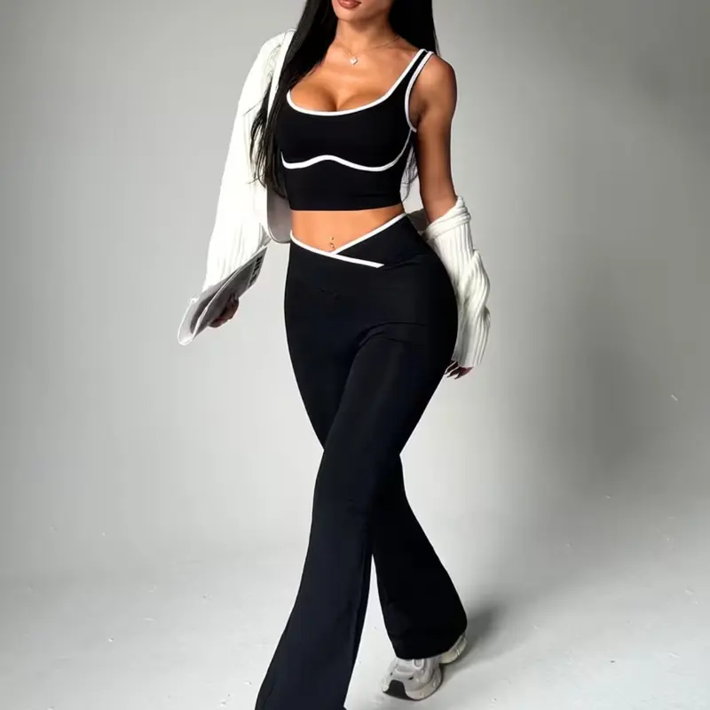 New Women's Sports Set Gym Yoga Two-Piece, Fashionable Colorblock Comfortable Breathable Activewear, Sleeveless Top & Long Pants, High Waist Yoga, All Season Activewear, Athleisure Wear Set, Sportswear Set, Workout Sets