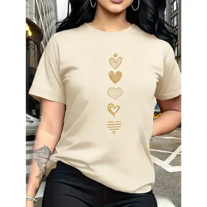 100% cotton T-shirt with a variety of heart-shaped art prints, stylish and breathable, suitable for family trips, campus activities, casual sports, daily commuting, sister outfits, and versatile wear