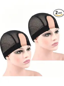 2/4 Pack U-Part Wigs Caps, 1.4x3 Inch (3.6x7.6 Cm), Lace Wig Caps, Round Mesh Elastic Braided Wig Caps