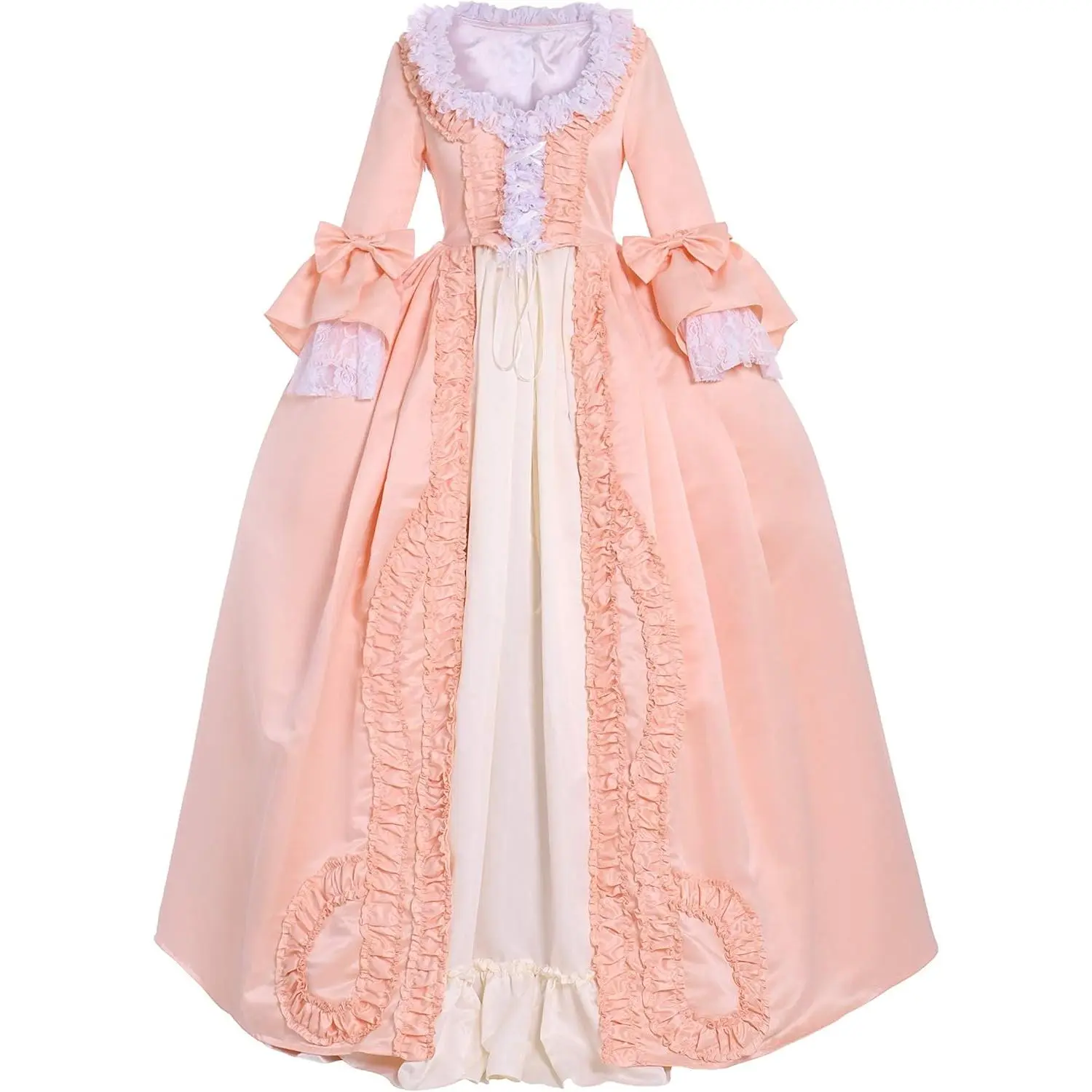 open lace back dress Marie Antoinette Dress and Cream Rococo Ball Gown – Vintage Lace Corset Dress with Ruffle Sleeves and Tiered Skirt Size 26W / Cream