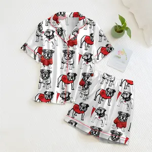 Bulldogs Football Satin Pajama Set, Pitbull Basketball Satin Pajamas, Women's Luxury Sleepwear