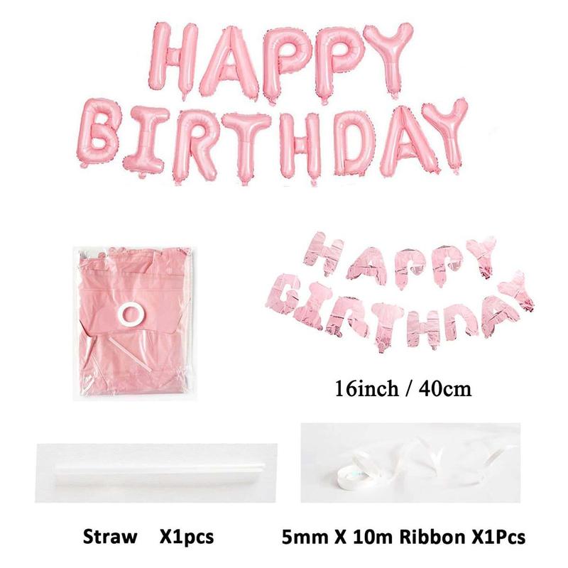 Happy Birthday Party Decoration Set, Including Happy Birthday Letter Balloon, Heart Balloon, Mixed Color Decorative Metallic Balloon, Ribbon & Metallic Tassel Curtain