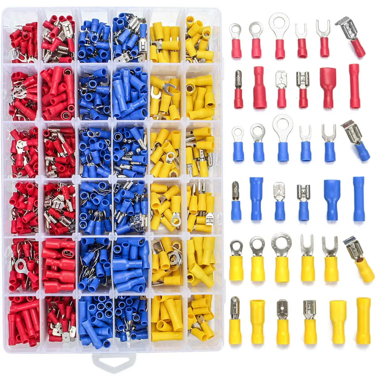 840 count Electrical Wire Connectors, Insulated Wire Crimp Terminals, Mixed  Ring Fork Spade  Quick Disconnect Assortment Kit