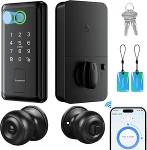 Evanshow WiFi Bluetooth Keypad Door Lock with Handle，Knob Smart Lock Set，Keyless Entry Door Lock, Electronic Digital Keypad Deadbolt with App, Keyless Entry Fingerprint Lock Auto Lock, Front Smart Door Handle Sets touchscreen one-touch card ic exterior