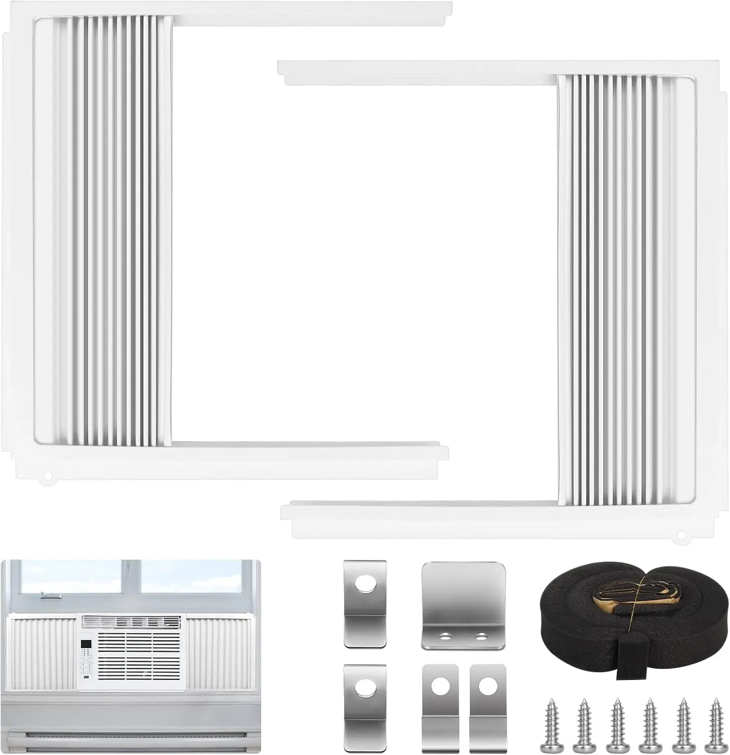 Indoor Window AC Unit Flat-Type PVC Insulation Side Panels Set (2-Piece, 323x291mm) with White Clip-On Dust Cover, Heating Insulation, Energy Efficiency Boost, Easy Installation, Wind Resistance, Noise Elimination, 1 Set x Side Insulated Foam Panel,techvi