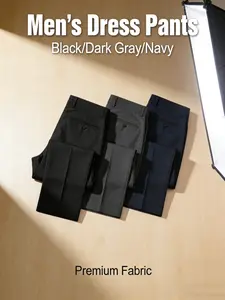 Three-pieces Men's New Loose Straight Leg Elastic Solid Color Formal Pants, Anti-Wrinkle Comfortable Business Casual Trousers for All Seasons