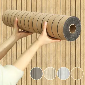 1 Piece 15.7 Inch X 118 Inch Thick Vinyl Wood Grain Self-Adhesive Wallpaper Roll, Waterproof Striped Wall Covering for Kitchen Living Room Office Bedroom