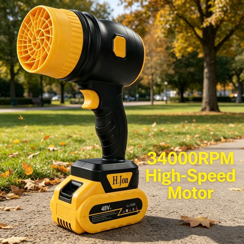 Cordless leaf blower, brushless dust collector, 3400 rpm, 21V mini dry blower fan, handheld electric dust collector for household cleaning, automobiles, outdoor use (tools only), US standard two plug