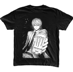 Light Yagami x White Soda T-Shirt, Anime Death Note Graphic Tees, Unisex Tshirt, Gifts Shirt, Menswear Womenswear Streetwear, Aesthetic, Heavyweight Cotton Comfort Top Regular Fit Y2k Outfit Outdoor Affliction Clothes