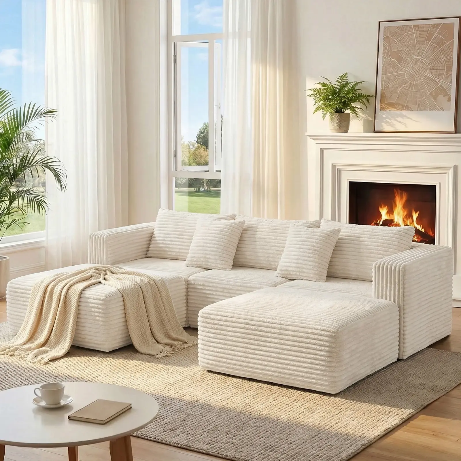 【Summer vibes】108.26" Oversize U-Shaped Modular Boneless Armless Deep-Seat Couch, 3-Package Shipping, Stain-Resistant Easy-Cleaning, High-Density Foam Soft Cushion, Stylish Design, Snap-Lock Tool-Free 3-Min Assembly, Eco-Friendly