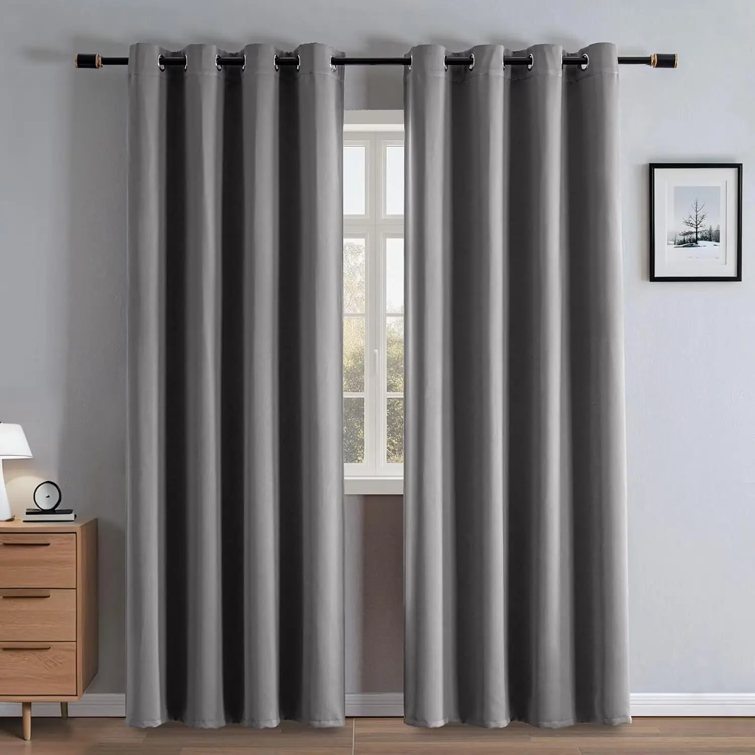 2-Panel Solid Blackout Curtains, 100% Light Blocking Grommet Top Drapes (52inW) - Thermal Insulated, Soundproof, Living Room Home Decor, Dorm Essentials