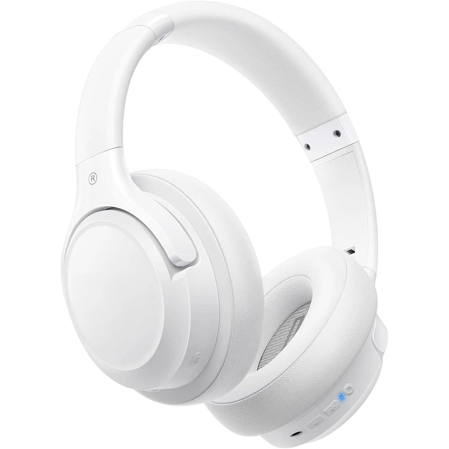 GJ X-HPS07 Chargeable Over-Ear Bluetooth Electronic Headset with Mic, 65H Playtime, 6 EQ Modes, HiFi Stereo, Adjustable Memory Pad, Foldable Lightweight, Deep Bass, Charging Cable for Home Office (White)