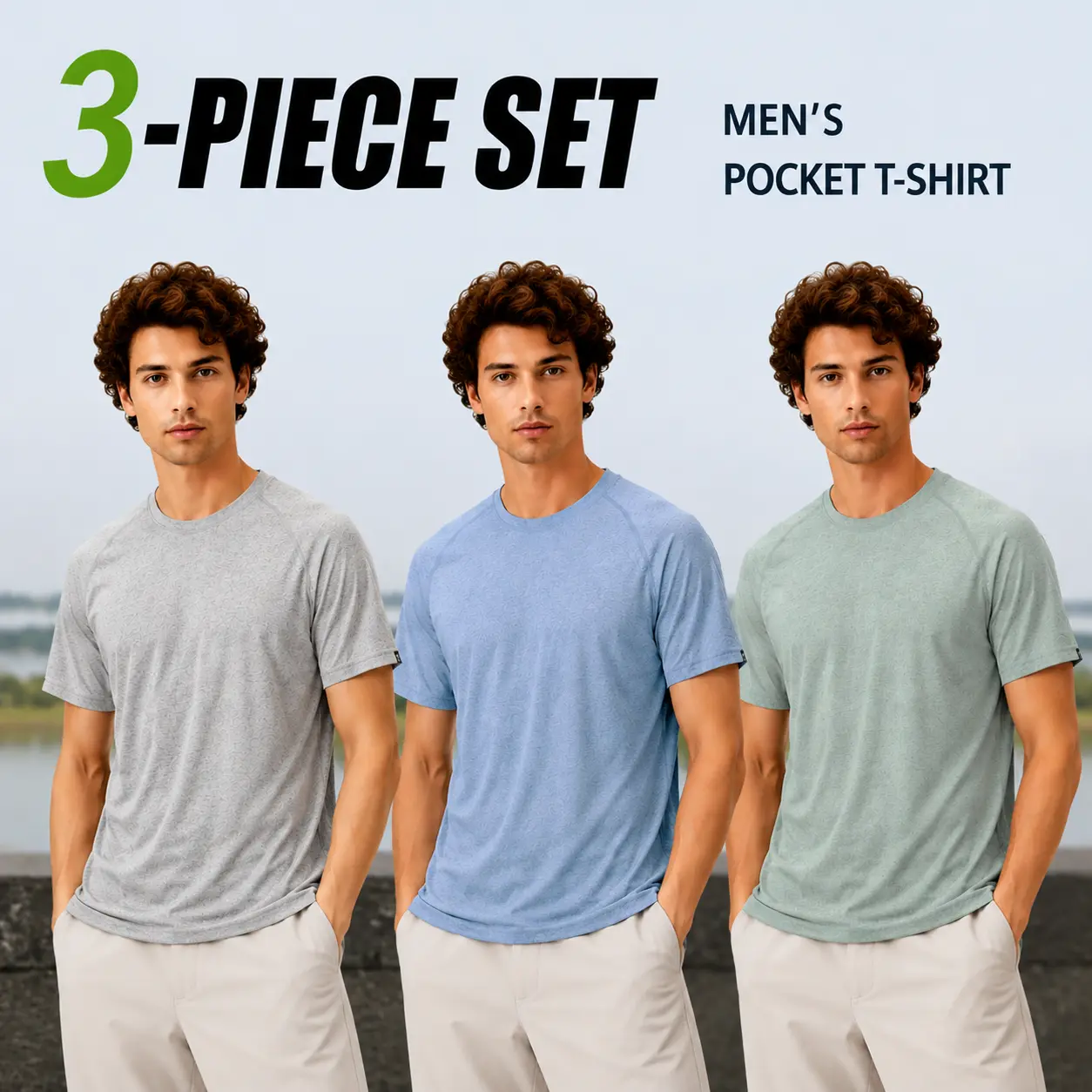 Mega T Shop Men's 3-Pack 100% Cotton Slim-Fit Cut Short-Sleeve Athletic Crewneck T-Shirts - Soft, Breathable Athletic Wear with Raccoon Graphic, Positive Affirmation, Unisex Design for Summer Gym, Casual Wear (Solid Plain, Medium Length) Menswear